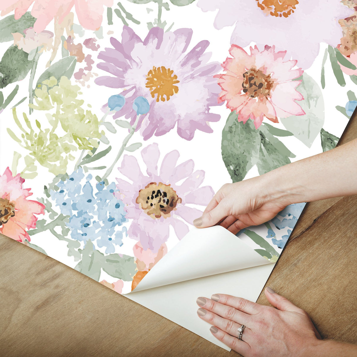 Southern Charm Pastel Peel & Stick Wallpaper with Botanical Watercolor Floral Pattern - York RMK12631RL