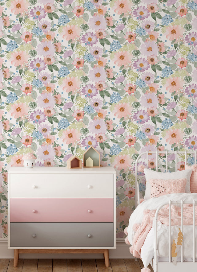 Southern Charm Pastel Peel & Stick Wallpaper with Botanical Watercolor Floral Pattern - York RMK12631RL