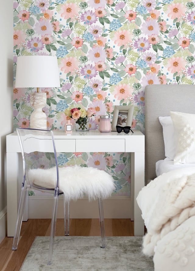 Southern Charm Pastel Peel & Stick Wallpaper with Botanical Watercolor Floral Pattern - York RMK12631RL