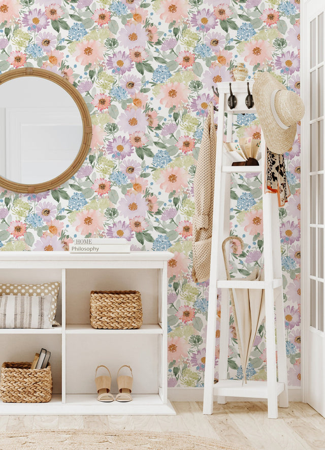Southern Charm Pastel Peel & Stick Wallpaper with Botanical Watercolor Floral Pattern - York RMK12631RL