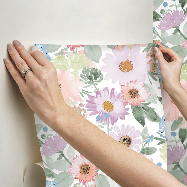 Southern Charm Pastel Peel & Stick Wallpaper with Botanical Watercolor Floral Pattern - York RMK12631RL