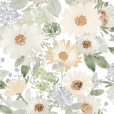 Southern Charm Sage Peel & Stick Wallpaper with Botanical Watercolor Floral - York RMK12632RL