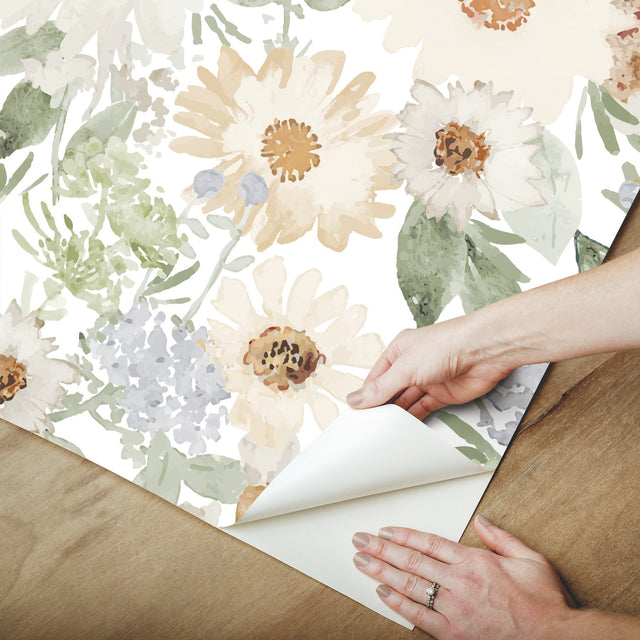 Southern Charm Sage Peel & Stick Wallpaper with Botanical Watercolor Floral - York RMK12632RL