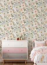 Southern Charm Sage Peel & Stick Wallpaper with Botanical Watercolor Floral - York RMK12632RL