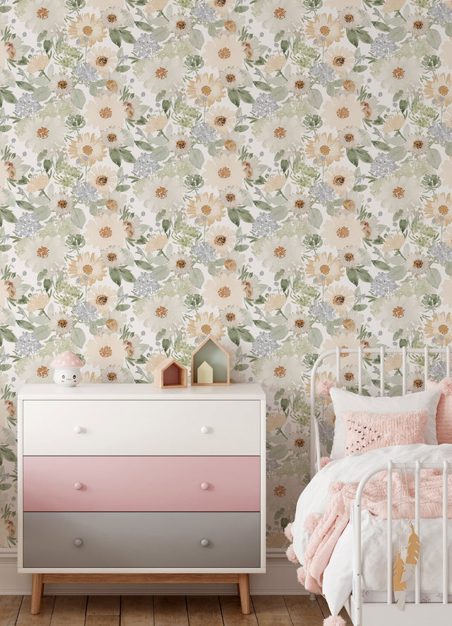 Southern Charm Sage Peel & Stick Wallpaper with Botanical Watercolor Floral - York RMK12632RL