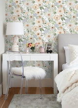 Southern Charm Sage Peel & Stick Wallpaper with Botanical Watercolor Floral - York RMK12632RL