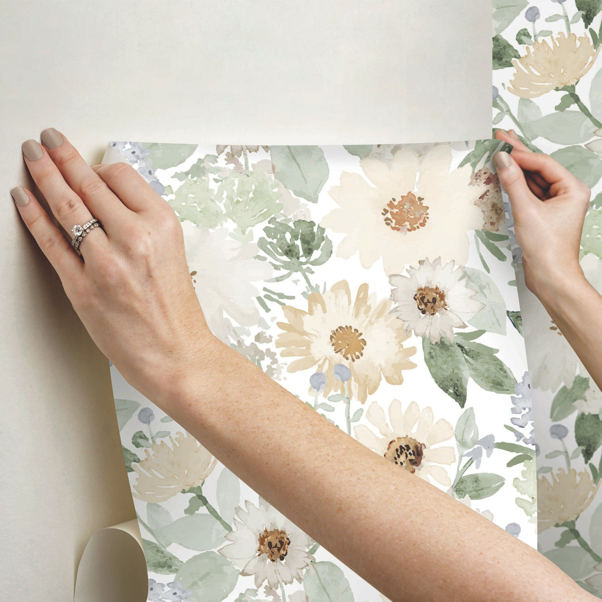 Southern Charm Sage Peel & Stick Wallpaper with Botanical Watercolor Floral - York RMK12632RL