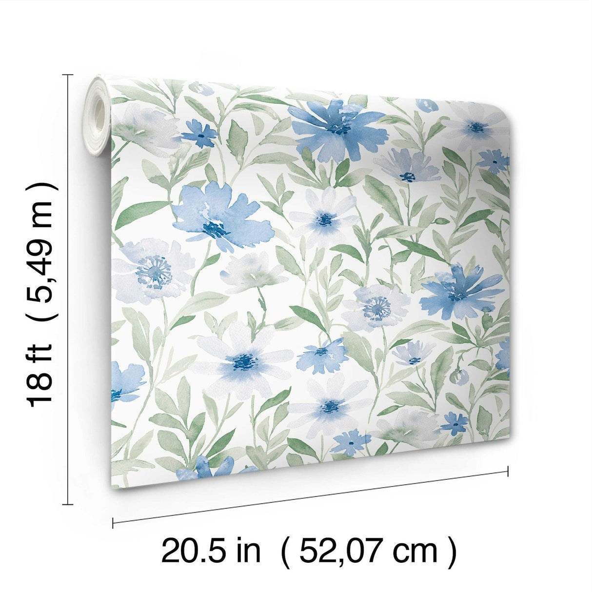 Flower Market Blue Peel & Stick Wallpaper with Botanical Watercolor Floral - York RMK12634PL