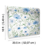 Flower Market Blue Peel & Stick Wallpaper with Botanical Watercolor Floral - York RMK12634PL