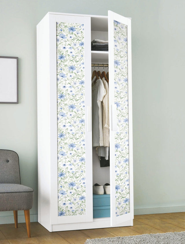 Flower Market Blue Peel & Stick Wallpaper with Botanical Watercolor Floral - York RMK12634PL
