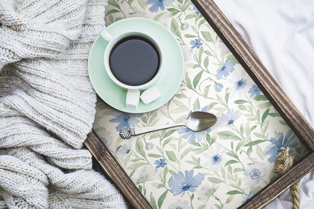 Flower Market Blue Peel & Stick Wallpaper with Botanical Watercolor Floral - York RMK12634PL