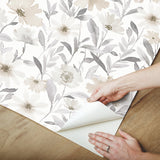 Flower Market Neutral Peel & Stick Wallpaper with Watercolor Floral Pattern - York RMK12635PL
