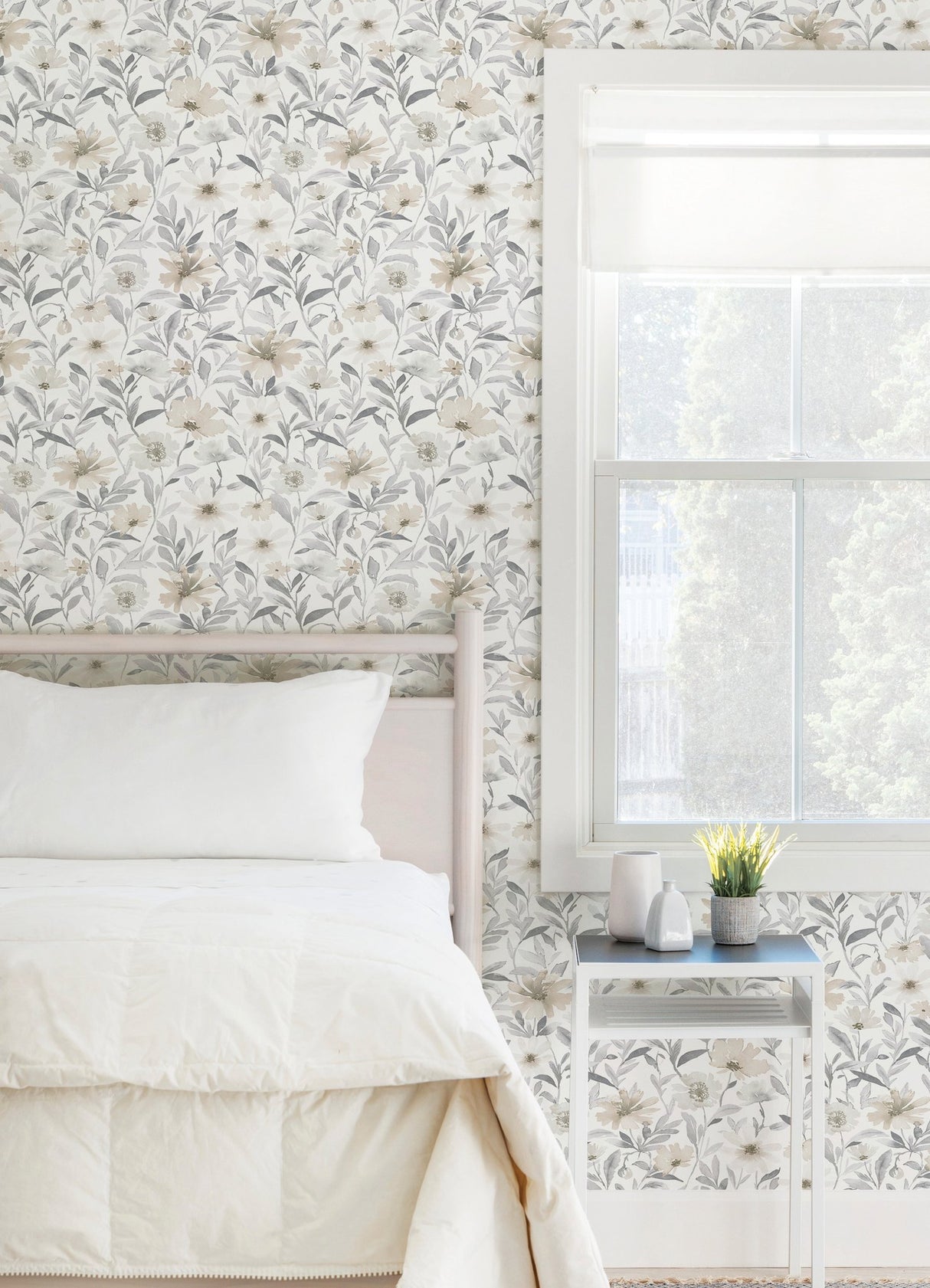 Flower Market Neutral Peel & Stick Wallpaper with Watercolor Floral Pattern - York RMK12635PL