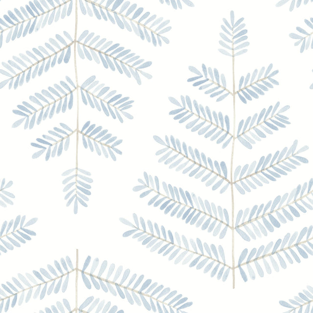 Cat Coquillette Leaflets Blue Peel & Stick Wallpaper with Modern Botanical Watercolor Leaf Pattern - York RMK12637PL