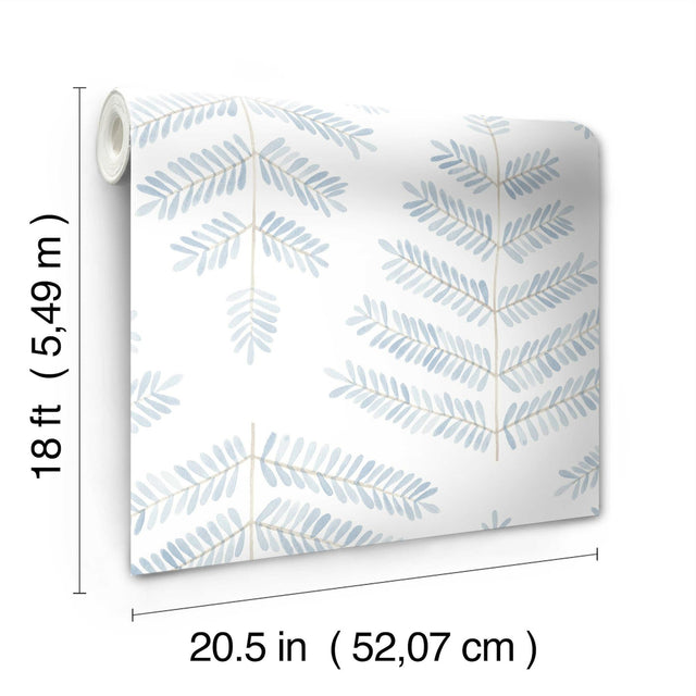 Cat Coquillette Leaflets Blue Peel & Stick Wallpaper with Modern Botanical Watercolor Leaf Pattern - York RMK12637PL