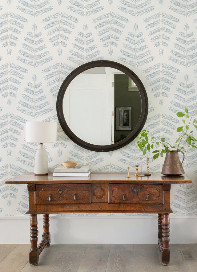 Cat Coquillette Leaflets Blue Peel & Stick Wallpaper with Modern Botanical Watercolor Leaf Pattern - York RMK12637PL