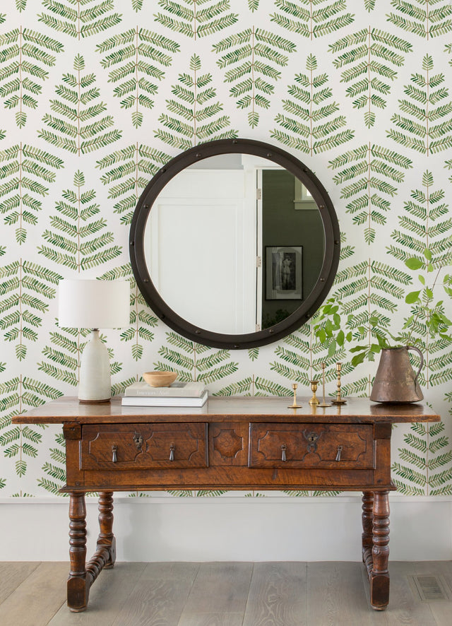 Cat Coquillette Leaflets Green Peel & Stick Wallpaper with Watercolor Botanical Leaf Pattern - York RMK12638PL