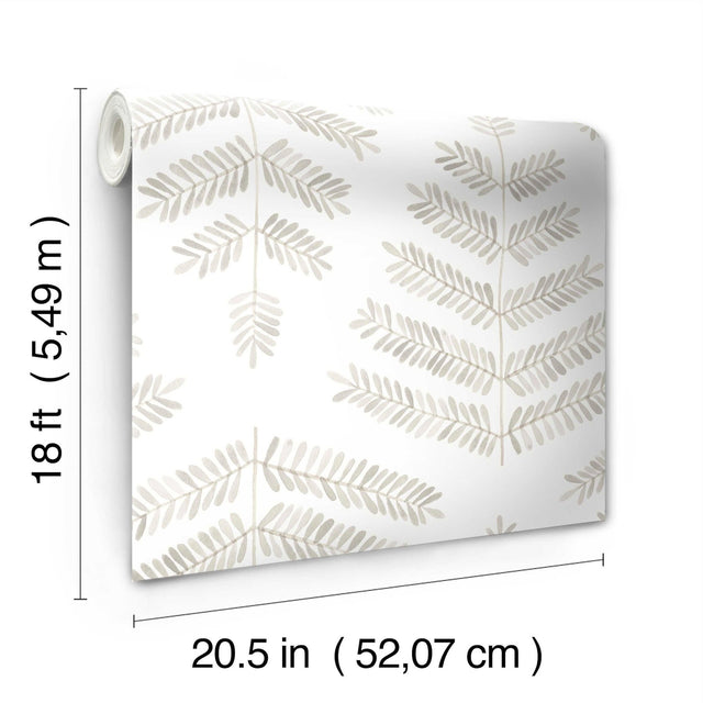 Cat Coquillette Leaflets Neutral Peel & Stick Wallpaper with Botanical Watercolor Leaf Pattern - York RMK12639PL