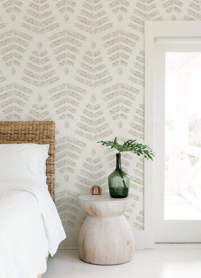 Cat Coquillette Leaflets Neutral Peel & Stick Wallpaper with Botanical Watercolor Leaf Pattern - York RMK12639PL