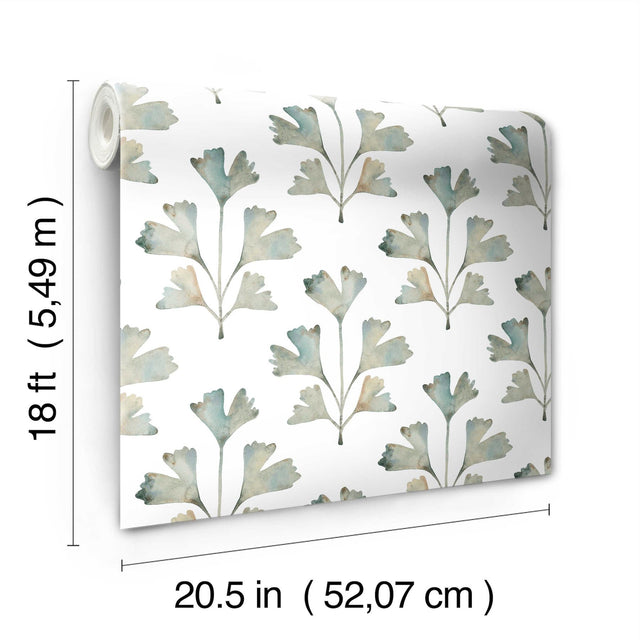 Cat Coquillette Gingko Jade Peel & Stick Wallpaper with Botanical Watercolor Leaves - York RMK12640PL
