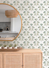 Cat Coquillette Gingko Jade Peel & Stick Wallpaper with Botanical Watercolor Leaves - York RMK12640PL