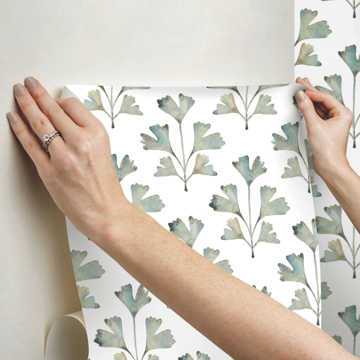 Cat Coquillette Gingko Jade Peel & Stick Wallpaper with Botanical Watercolor Leaves - York RMK12640PL