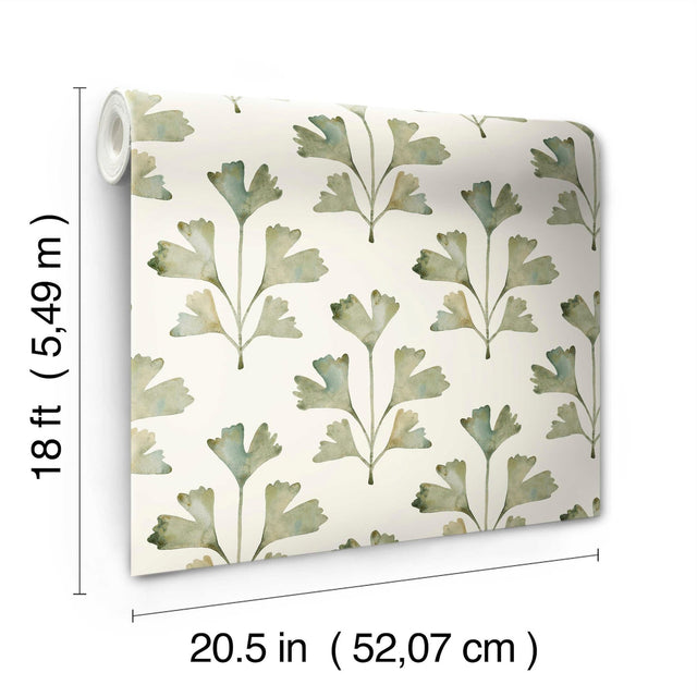Cat Coquillette Gingko Almond Peel & Stick Wallpaper with Botanical Watercolor Leaves - York RMK12641PL