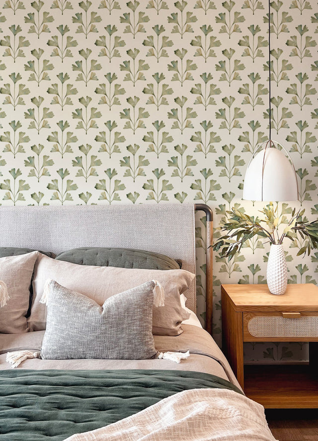 Cat Coquillette Gingko Almond Peel & Stick Wallpaper with Botanical Watercolor Leaves - York RMK12641PL