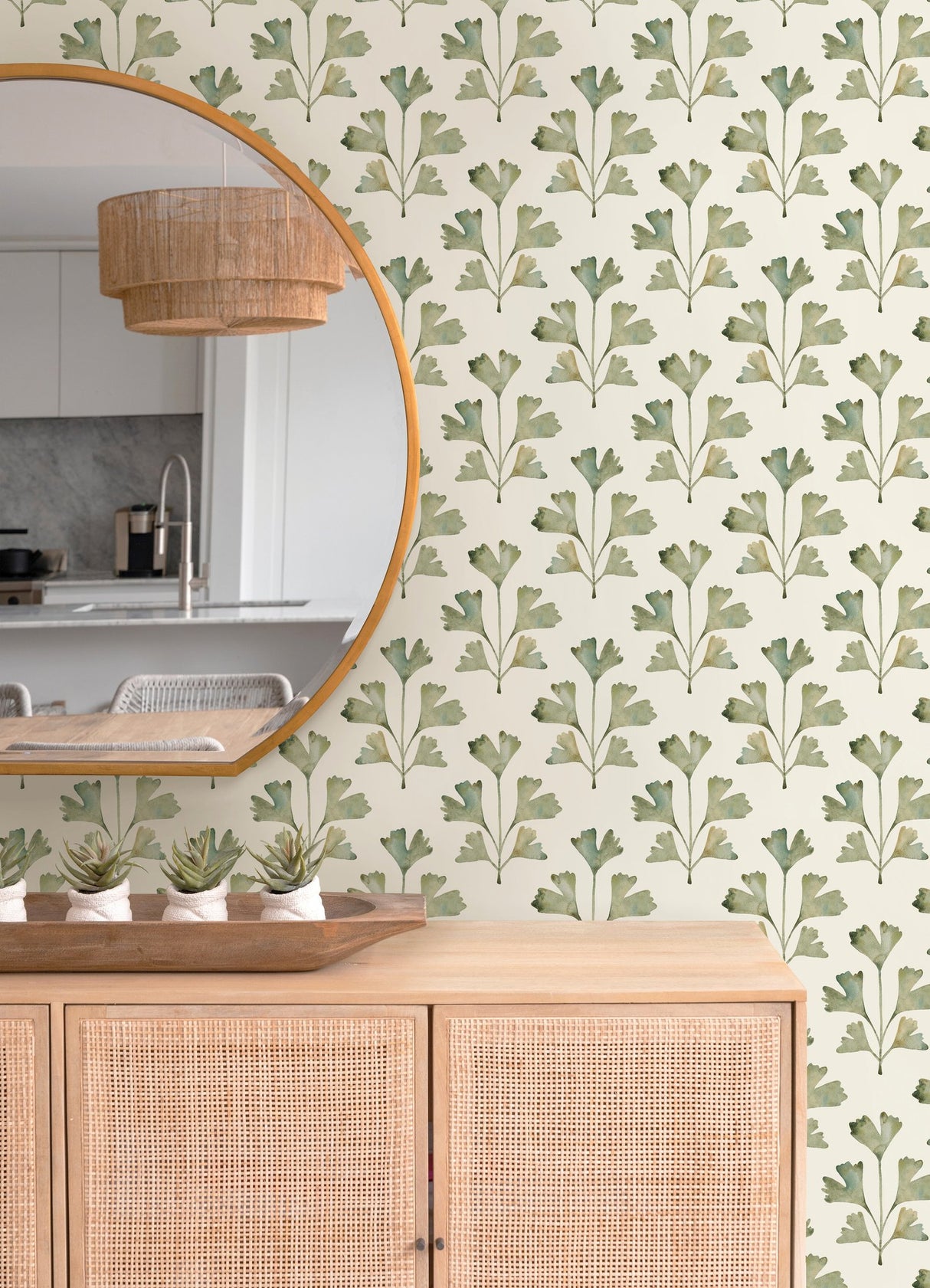 Cat Coquillette Gingko Almond Peel & Stick Wallpaper with Botanical Watercolor Leaves - York RMK12641PL