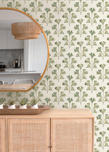 Cat Coquillette Gingko Almond Peel & Stick Wallpaper with Botanical Watercolor Leaves - York RMK12641PL
