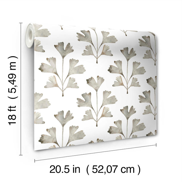 Cat Coquillette Gingko Neutral Peel & Stick Wallpaper with Botanical Watercolor Leaves - York RMK12642PL