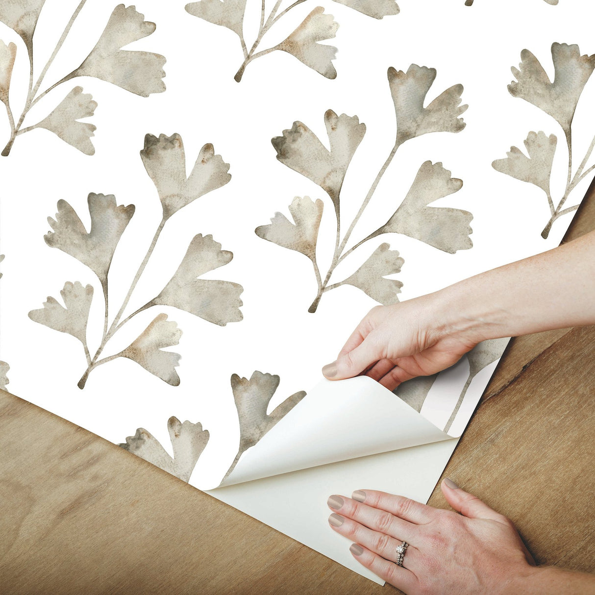 Cat Coquillette Gingko Neutral Peel & Stick Wallpaper with Botanical Watercolor Leaves - York RMK12642PL
