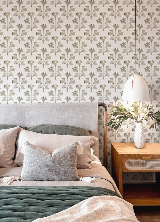 Cat Coquillette Gingko Neutral Peel & Stick Wallpaper with Botanical Watercolor Leaves - York RMK12642PL
