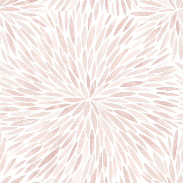 Cat Coquillette Burst Pink Peel & Stick Wallpaper with Botanical Sunburst Watercolor Motif - York RMK12643PL