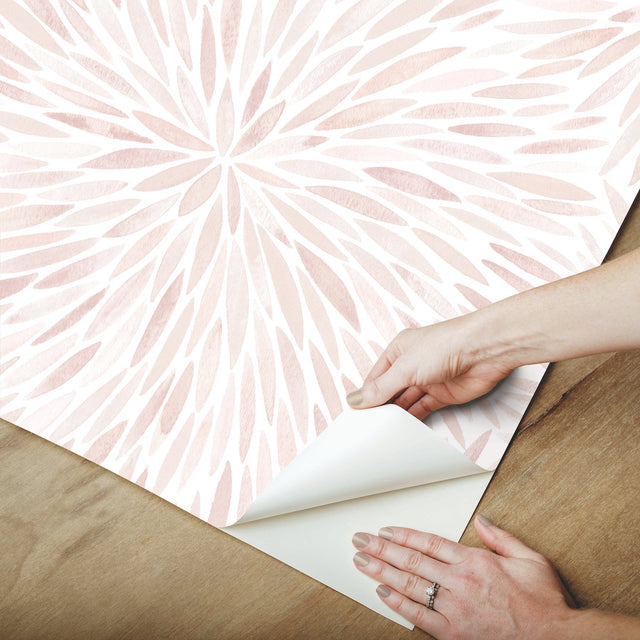 Cat Coquillette Burst Pink Peel & Stick Wallpaper with Botanical Sunburst Watercolor Motif - York RMK12643PL