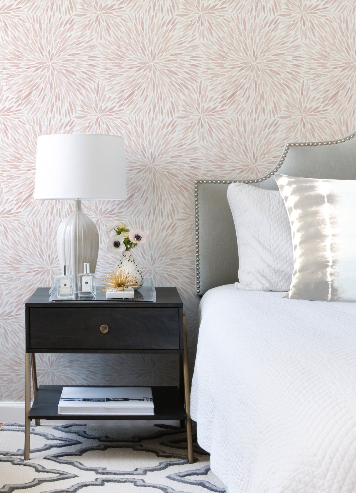 Cat Coquillette Burst Pink Peel & Stick Wallpaper with Botanical Sunburst Watercolor Motif - York RMK12643PL