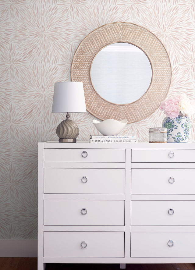 Cat Coquillette Burst Pink Peel & Stick Wallpaper with Botanical Sunburst Watercolor Motif - York RMK12643PL