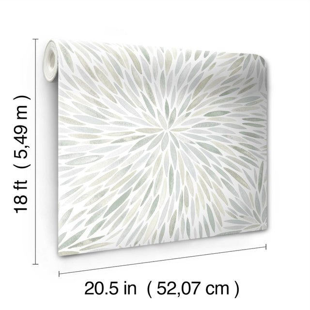 Cat Coquillette Burst Green Peel & Stick Wallpaper with Botanical Sunburst Motif - York RMK12644PL
