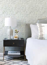 Cat Coquillette Burst Green Peel & Stick Wallpaper with Botanical Sunburst Motif - York RMK12644PL