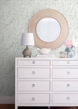 Cat Coquillette Burst Green Peel & Stick Wallpaper with Botanical Sunburst Motif - York RMK12644PL