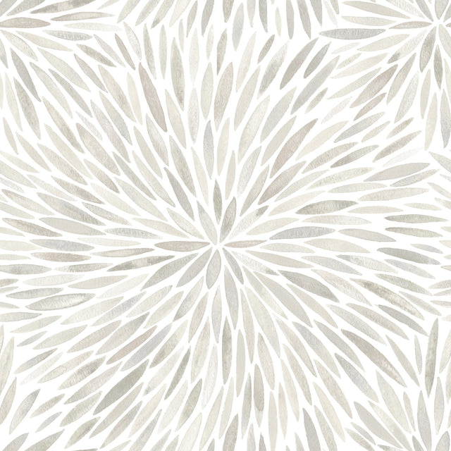 Cat Coquillette Burst Neutral Peel & Stick Wallpaper with Botanical Sunburst Motif - York RMK12645PL