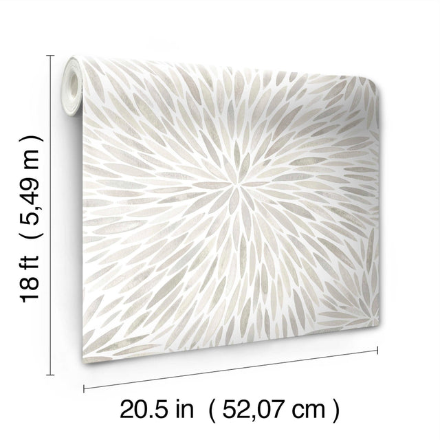 Cat Coquillette Burst Neutral Peel & Stick Wallpaper with Botanical Sunburst Motif - York RMK12645PL