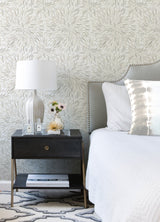 Cat Coquillette Burst Neutral Peel & Stick Wallpaper with Botanical Sunburst Motif - York RMK12645PL