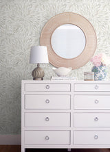 Cat Coquillette Burst Neutral Peel & Stick Wallpaper with Botanical Sunburst Motif - York RMK12645PL