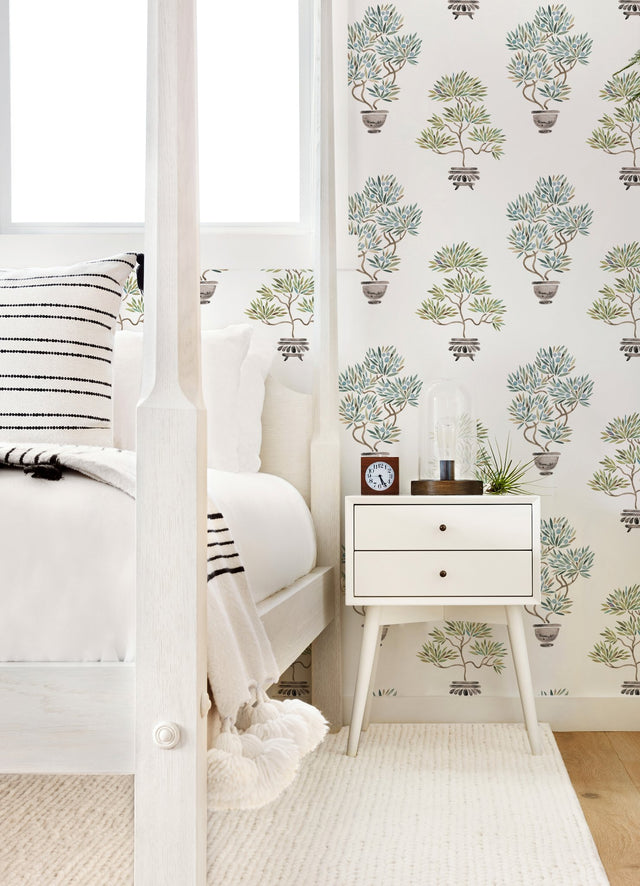 Cat Coquillette Bonsai Soft Green/Blue Peel & Stick Vinyl Wallpaper with Botanical Bonsai Pattern - York RMK12646RL