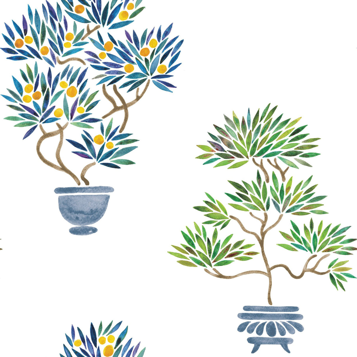 Cat Coquillette Bonsai Green/Blue Peel & Stick Wallpaper with Botanical Bonsai Motif - York RMK12647RL