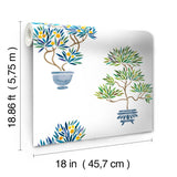 Cat Coquillette Bonsai Green/Blue Peel & Stick Wallpaper with Botanical Bonsai Motif - York RMK12647RL