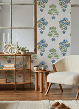Cat Coquillette Bonsai Green/Blue Peel & Stick Wallpaper with Botanical Bonsai Motif - York RMK12647RL