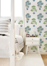 Cat Coquillette Bonsai Green/Blue Peel & Stick Wallpaper with Botanical Bonsai Motif - York RMK12647RL