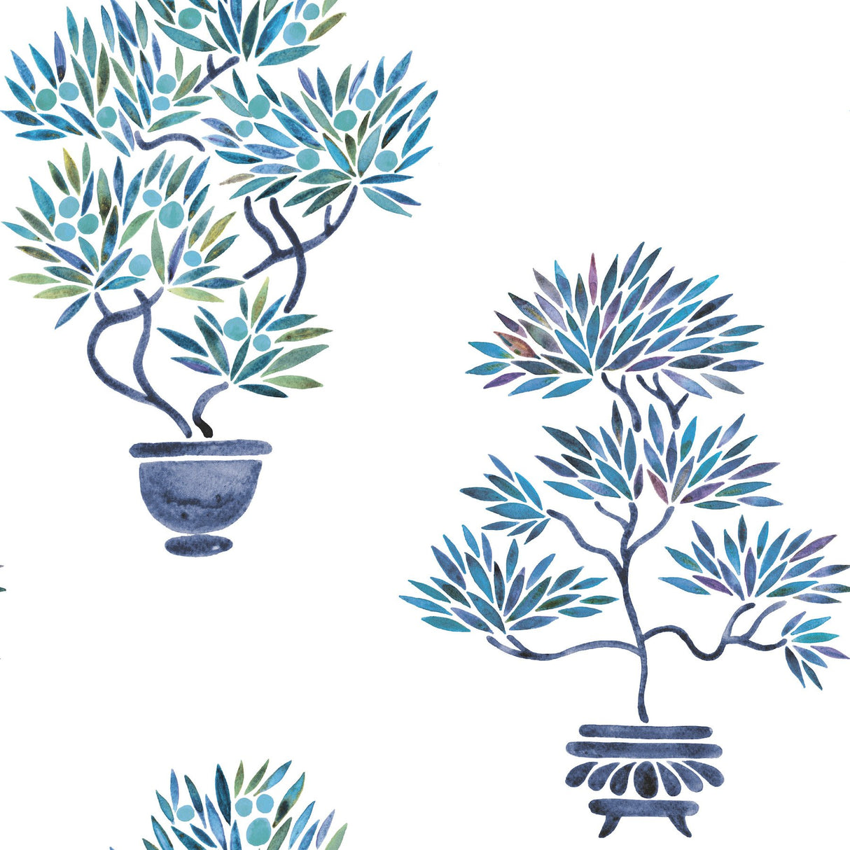 Cat Coquillette Bonsai Blue Peel & Stick Wallpaper with Botanical Bonsai Tree Motif - York RMK12648RL